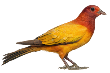 A vibrant orange bird stands tall, its plumage a striking blend of warm hues, isolated on transparent background the birds sleek form and attentive gaze are captivating