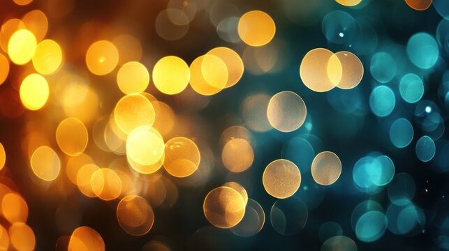 A festive, colorful background with a mix of golden and blue bokeh lights.