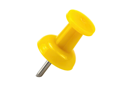 Bright yellow push pin on black background.  Rounded head, pointed metal pin.  Simple, graphic representation - Powered by Adobe