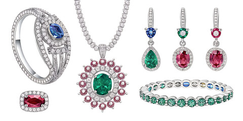 Luxury Gemstone Jewelry PNG Set – High Quality Isolated Diamonds, Rubies, Sapphires, Emeralds on Transparent Background