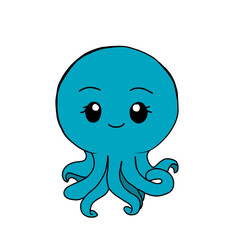 blue octopus ilustasi sticker