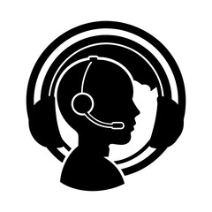 Silhouette of person wearing headset with microphone inside circular design element