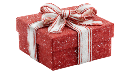 Red gift box with satin ribbon and bow isolated on white high resolution transparent background png cutout festive present packaging mockup for holiday cards ecommerce web banners and product design
