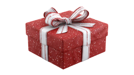 Red gift box with satin ribbon and bow isolated on white high resolution transparent background png cutout festive present packaging mockup for holiday cards ecommerce web banners and product design
