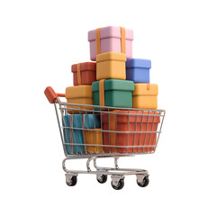 Shopping cart with gifts with isolated.