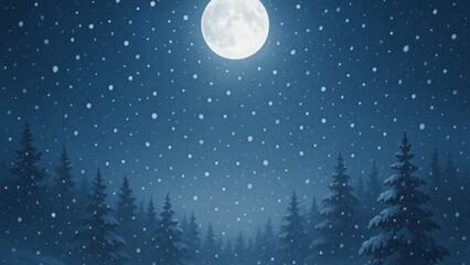 Fototapeta premium Snowy night under full moon wallpaper for desktop