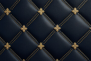 Fototapeta premium Sophisticated Pattern of Dark Blue and Gold Quilted Lines, Opulent Leather or Fabric Texture for Luxury Wallpaper, Background, and Smartphone Screen