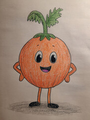 A halloween pumpkin character, cute, hand drawn with crayon, paper textured, friendly, fun, soft style.