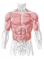 educational illustration of abdominal muscles, simple medical diagram style, clear outlines, white background.