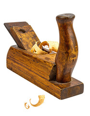 Antique wooden plane with shavings