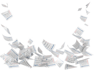 calendar pages flying days months years passes isolated for background - 3d rendering