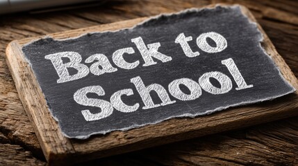 Back to School text on chalkboard with rustic wooden background, vintage education theme illustration for poster, wallpaper, or greeting card, ideal for back to school season with chalk lettering