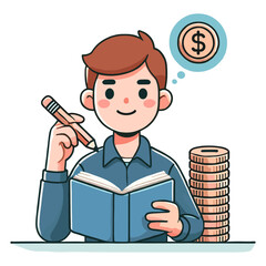 Illustration of a person organizing a financial plan in a book