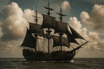 Obraz premium Majestic pirate ship sailing seascape.