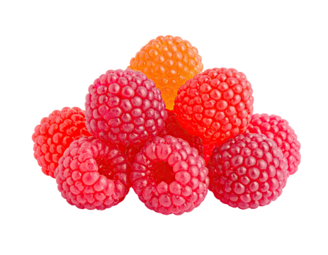 Vibrant pile of raspberries, gradient of color