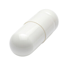 Single white capsule, angled view