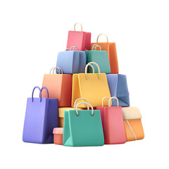 Shopping Bags Stacked with 3D Render, and Isolated.