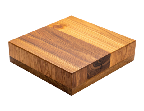 Square wooden cutting board, light brown wood grain,  solid construction