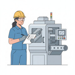 Female factory worker inspecting and recording data from an industrial machine.