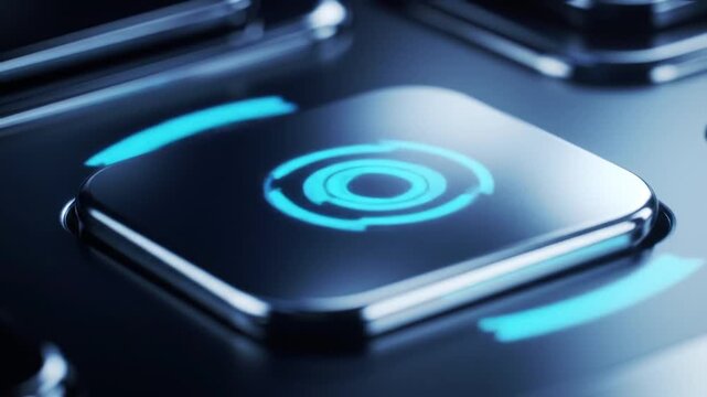 Futuristic Technology Interface Button Activation with Blue Glow Animation.