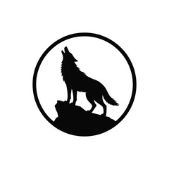 Obraz premium Silhouette of a wolf howling at the moon within a circle