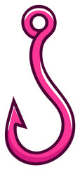 Obraz premium Vibrant pink cartoon style fishing hook illustration for hobby and sport design