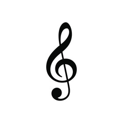 Elegant black treble clef symbol on a white background