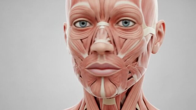 Anatomical illustration of the muscles of the human face, showcasing the intricate network beneath the skin.