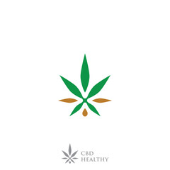 luxurious logo of cannabis leaf with sophisticated oil drops two combination color. 