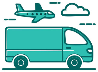 Global Shipping Solution Featuring Airplane, Van and Cloud: Freight Transportation, Logistics