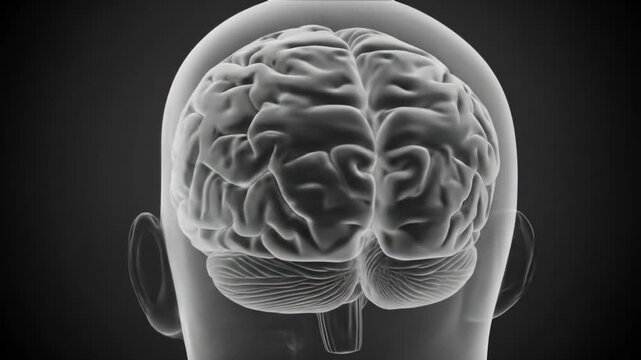 X-ray view of a human brain, showcasing intricate folds and structures within the skull.