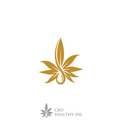 luxurious logo of cannabis leaf with sophisticated oil drops.