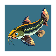Fototapeta premium Catfish Illustration with Green and Orange Hues Keywords: catfish, fish, freshwater fish