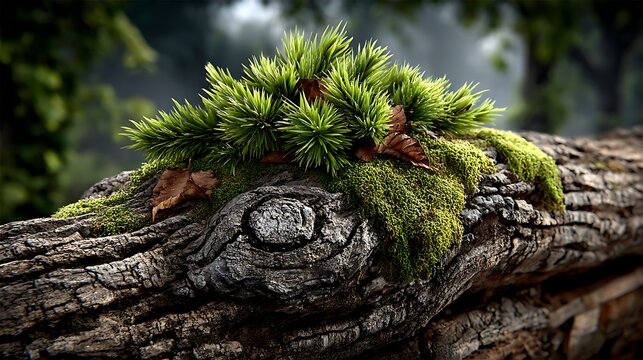 A close-up of tree bark with patches of moss and lichen.