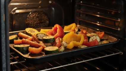 Roasted Vegetables Baking in Oven for Healthy Meal Preparation.