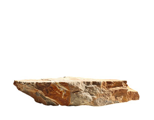 Isolated, flat, natural stone platform.  Rough, uneven texture.  Beige, brown, and tan colors