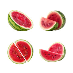 Collection of ripe juicy watermelon halves and slices isolated.