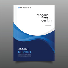 business modern annual report cover template flyer blue wavy design