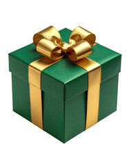 A vibrant green gift box with a golden ribbon bow