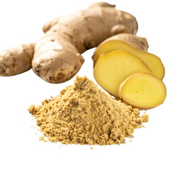 Fresh ginger root and ground ginger spice