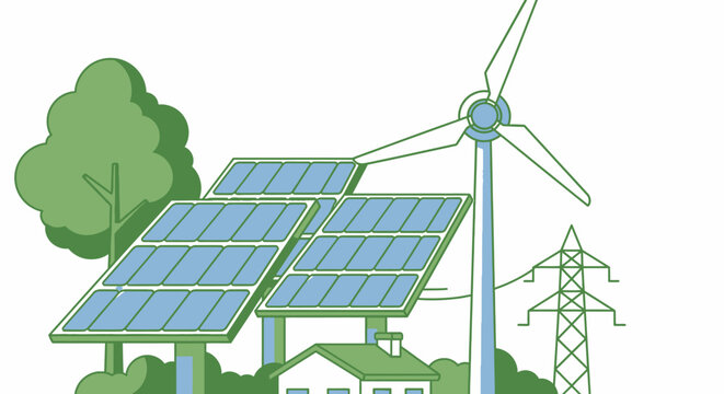 Renewable energy solar panels, wind turbine.Green energy concept