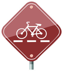 Diamond shaped sign with bicycle symbol and dashed line indicating a bike lane or route ahead