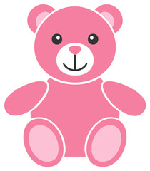 Obraz premium Pink teddy bear illustration with black eyes and smile, cute toy.