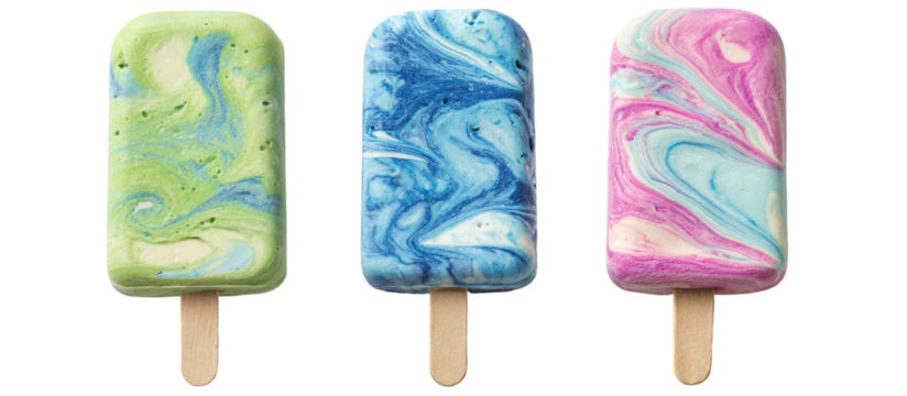 Three colorful swirl popsicles
