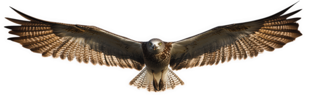 Majestic osprey isolated on transparent background, wings outstretched, feathers detailed, a symbol of freedom and power in the vast expanse of the sky above