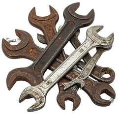 Several rusty and aged adjustable wrenches intersecting