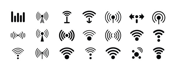 Collection of Black and White Wireless and Signal Icons
