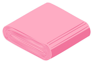 Isometric view of pink fabric or paper stack with visible layers and textured edge