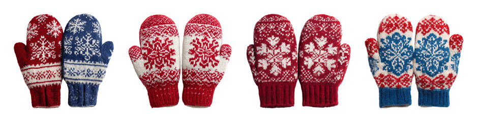 Festive Snowflake Knitted Mittens Set PNG set Transparent backround