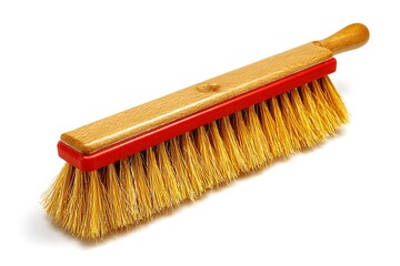 Keep your floors pristine with this vibrant, wooden-handled sweeping brush, perfect for modern homes and cleaning service promotions